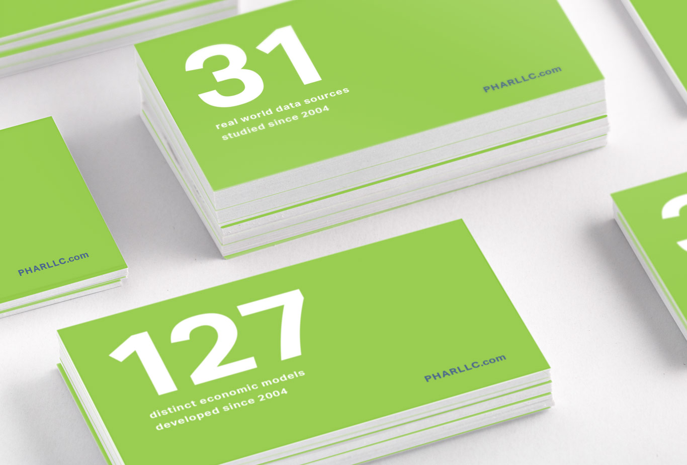 Business cards featuring large statistics