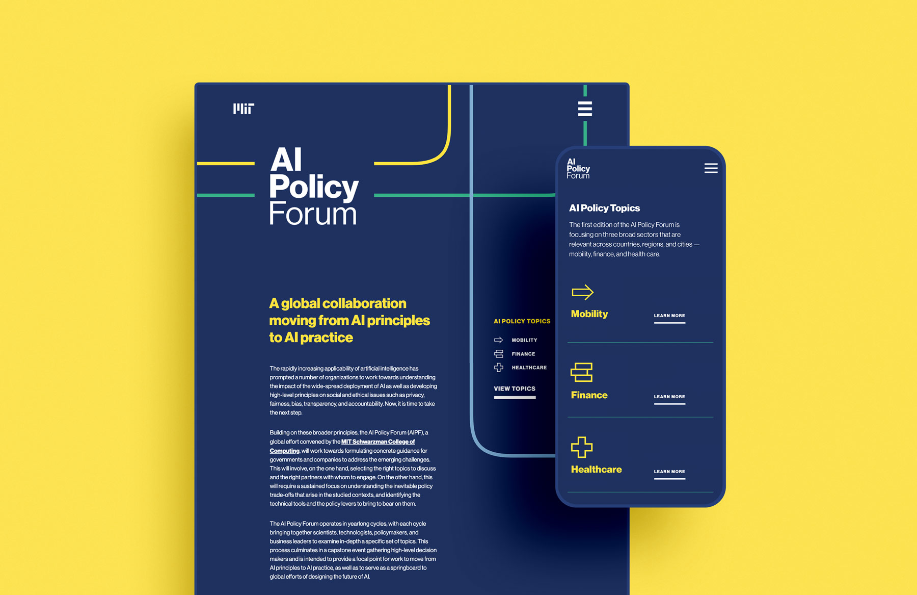 Desktop and mobile design for the AI Policy Forum website