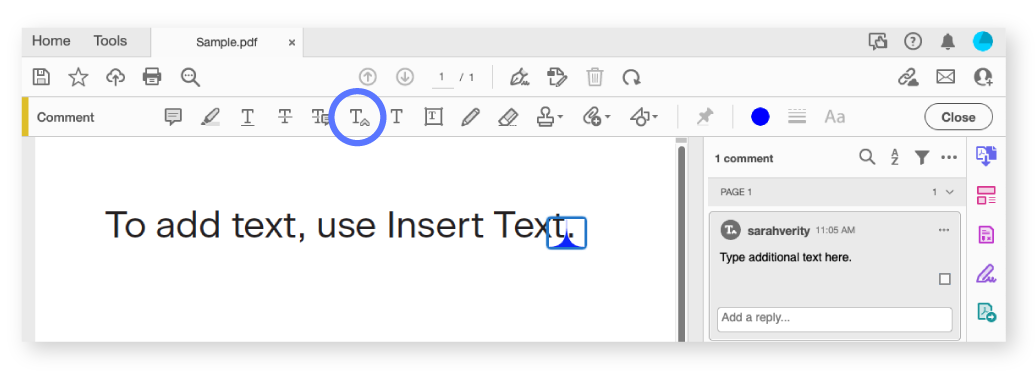 Insert text comment button in Acrobat