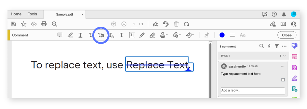 Replace text comment button in Acrobat
