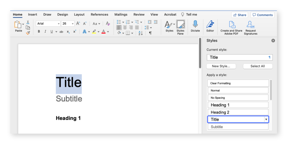 Assigning a style using MS Word