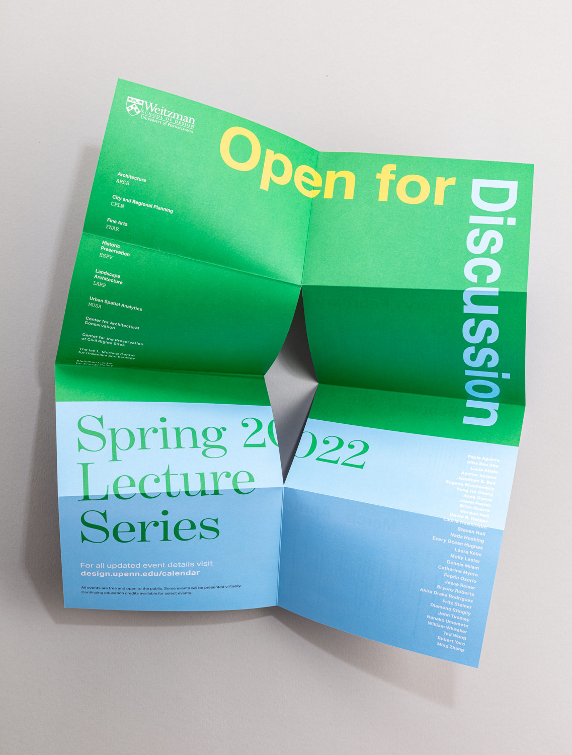 Spring 2022 poster open showing die cut