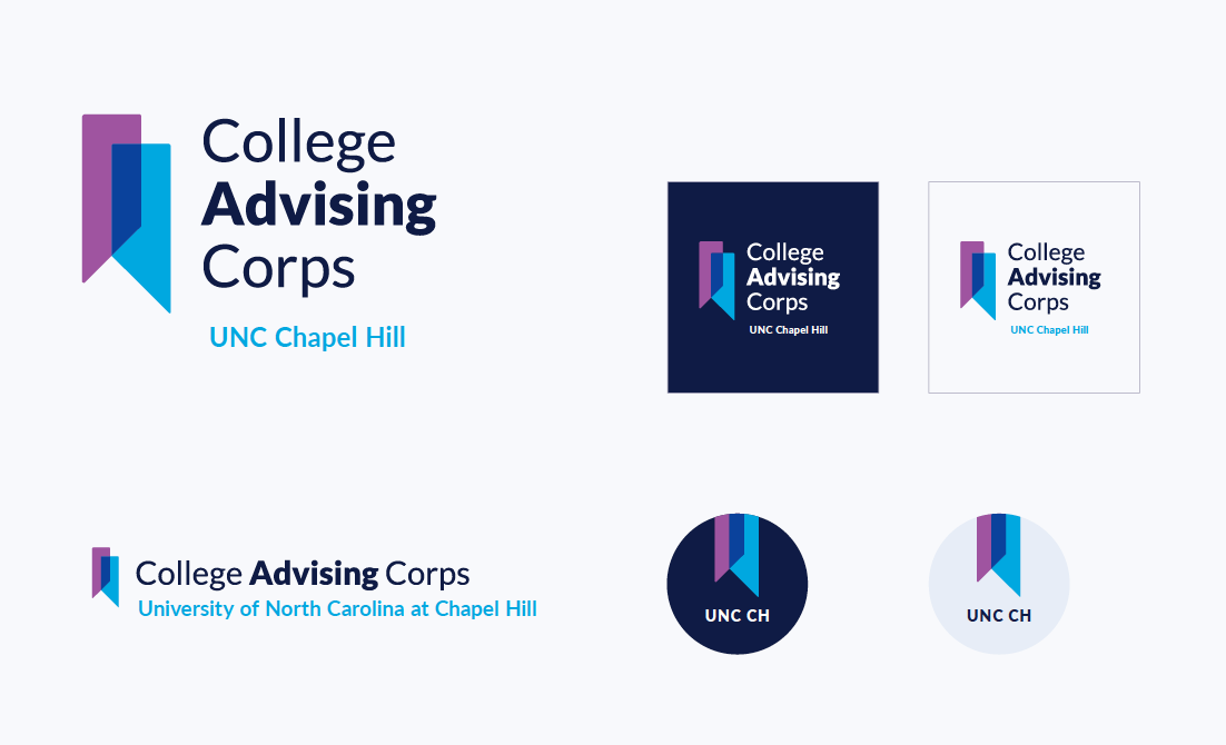 Graphic showing the co-branding system for College Advising Corps and UNC Chapel Hill