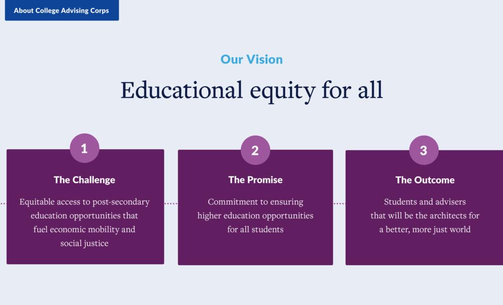 Slide from the brand book describing the organization's vision of educational equity for all.