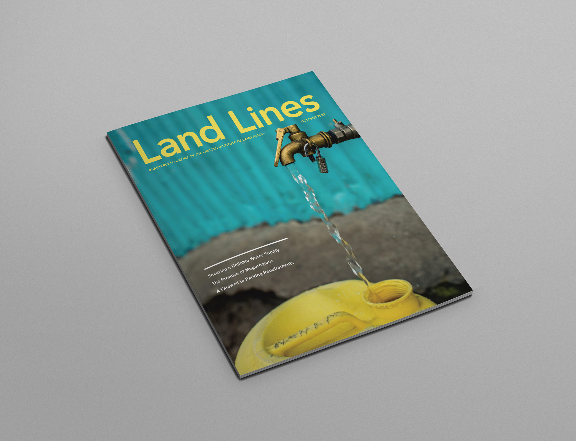 Land Lines magazine cover showing a faucet pouring water into a yellow plastic bucket.
